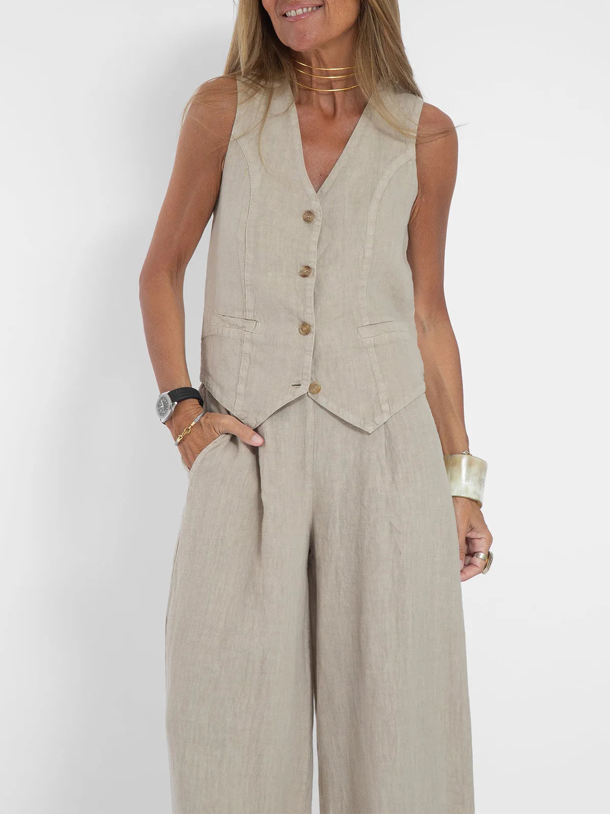 Aéria - Ensemble Chic Gilet Lin